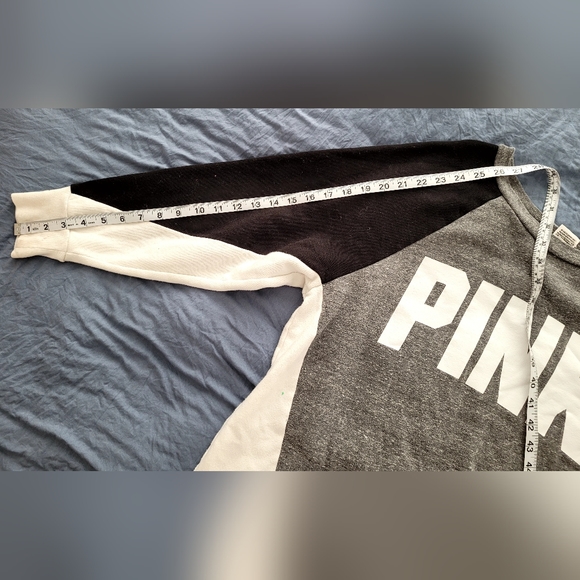 PINK Gray/Black/White Sweatshirt. Used/Fair Condition. Sz Small. - Picture 12 of 14